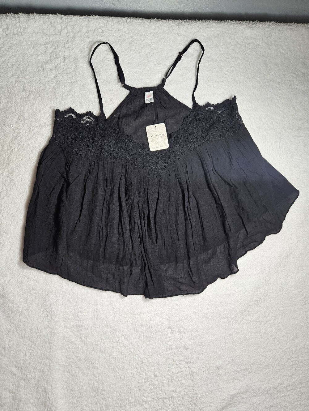 Free People Intimately Woven Lace Black  Flowy Spaghetti Strap Cami